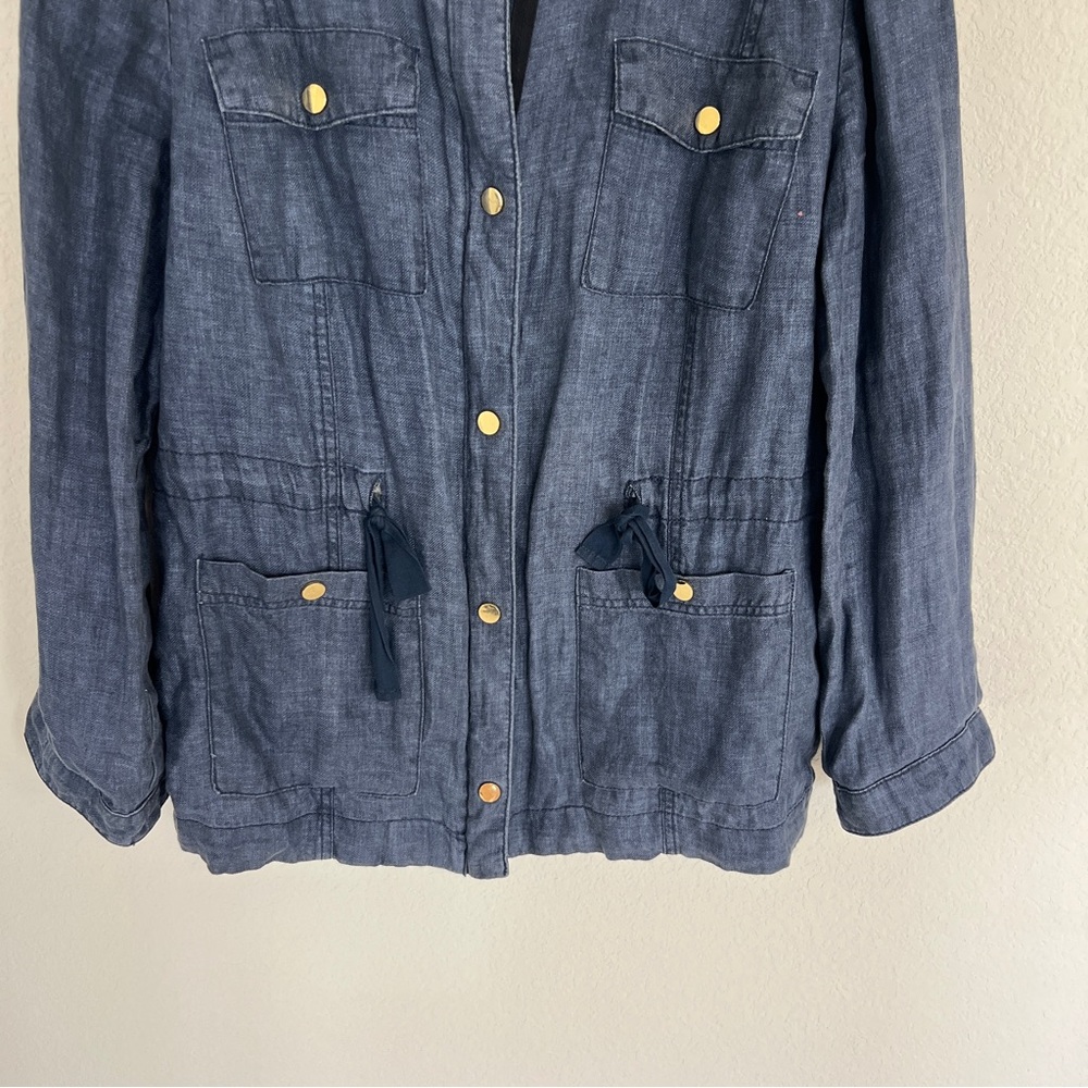 Chico’s Indigo Linen Utility Jacket Size Large - Picture 5 of 10